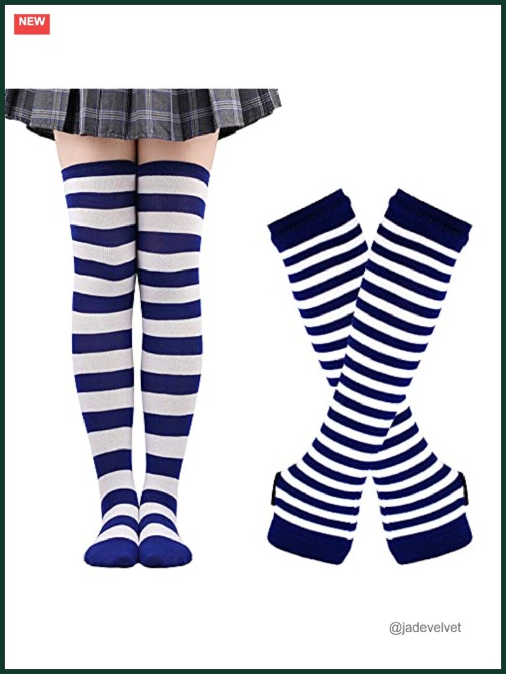 Striped Thigh High Socks & Fingerless Arm Warmers Set Costume Accessories